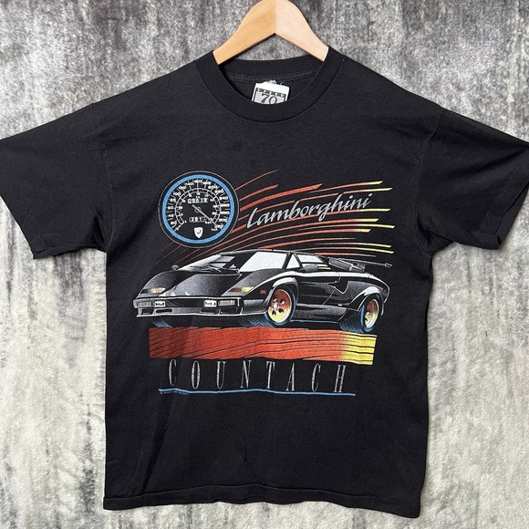Vintage 90s Lamborghini Countach Black T-Shirt Men's Size L Speed Limit 70 SSI